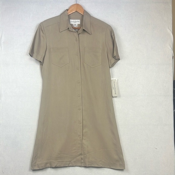 Evan Picone Dresses & Skirts - NEW DOS Vintage 90’s Evan Picone Size 14 Silk Shirtdress Tan Deadstock